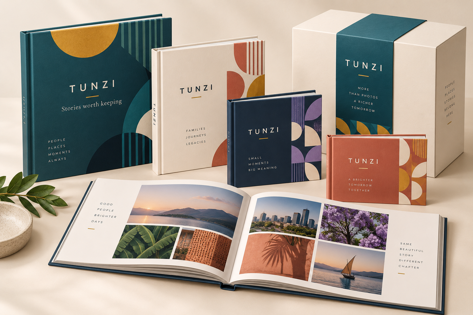 Colourful premium TUNZI hardcover photobooks and gift box
